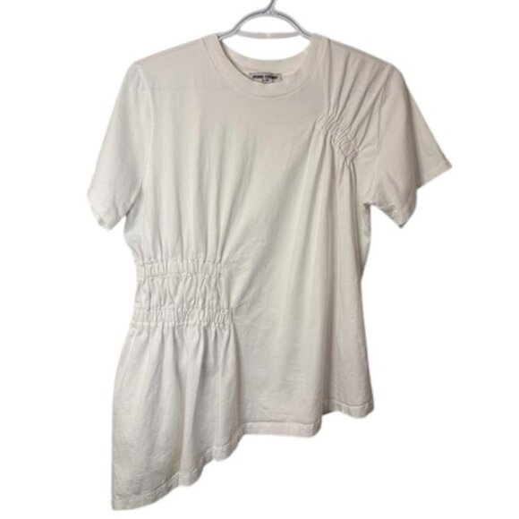 Opening Ceremony white ruching asymmetrical short sleeve top size S - Picture 2 of 4